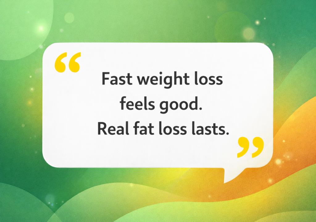 Fast weight loss vs real fat loss after 40 explained in a motivational quote